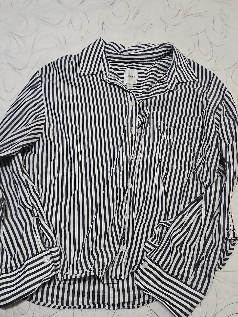 Maeve Shrunken Bennett Button-Up Shirt - Black & White - Picture 1 of 3